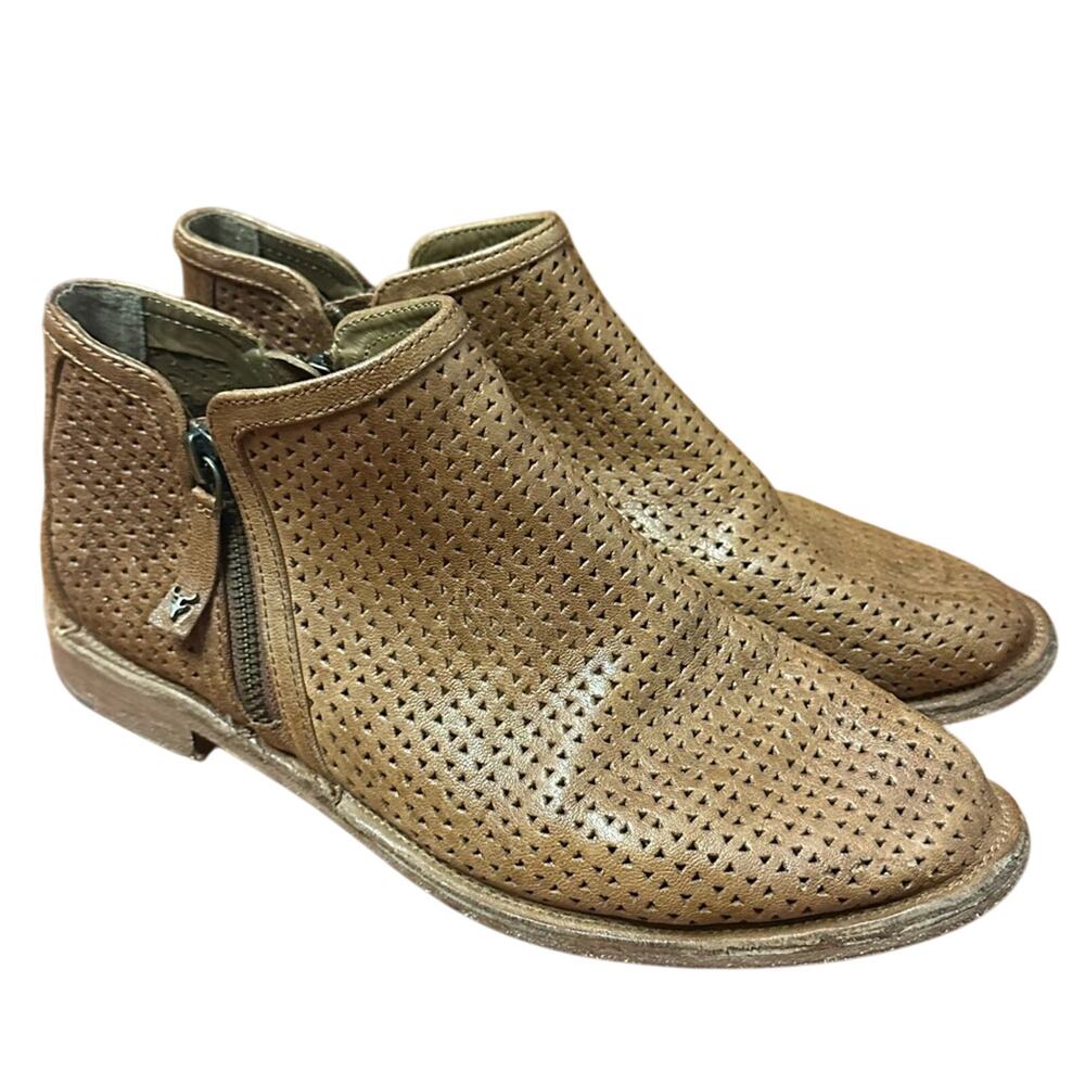 Trask Addison Perforated Zip Brown Booties Leather Shoes Size 8 Womens